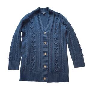 Ann Taylor Dark Blue Thick Cable Knit Cardigan Sweater Medium